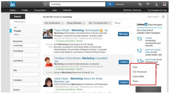 Take action on your LinkedIn search results.